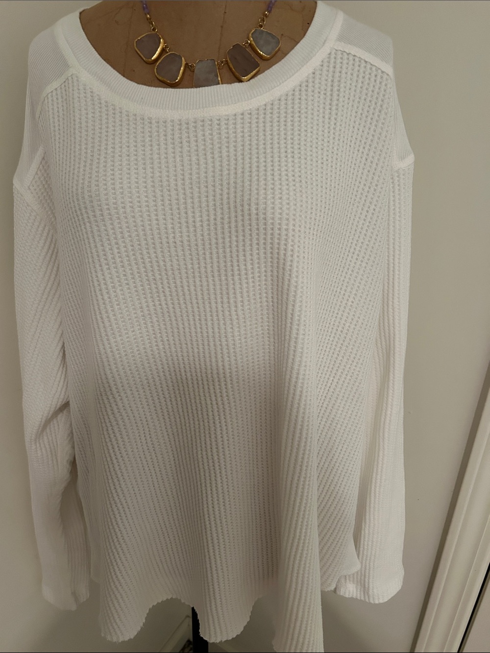 FP One Waffle-Knit Crewneck Sweater in White